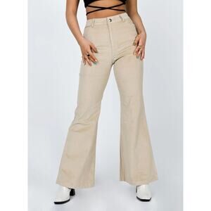 Princess Polly Corduroy Flare Pants Beige High-Rise 70s Style Size 8